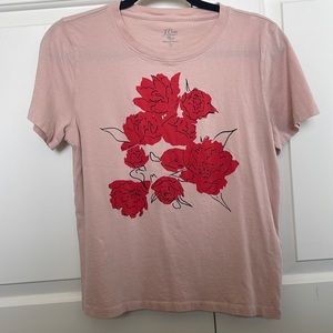 J. Crew Pink T-Shirt with Red Roses - Small